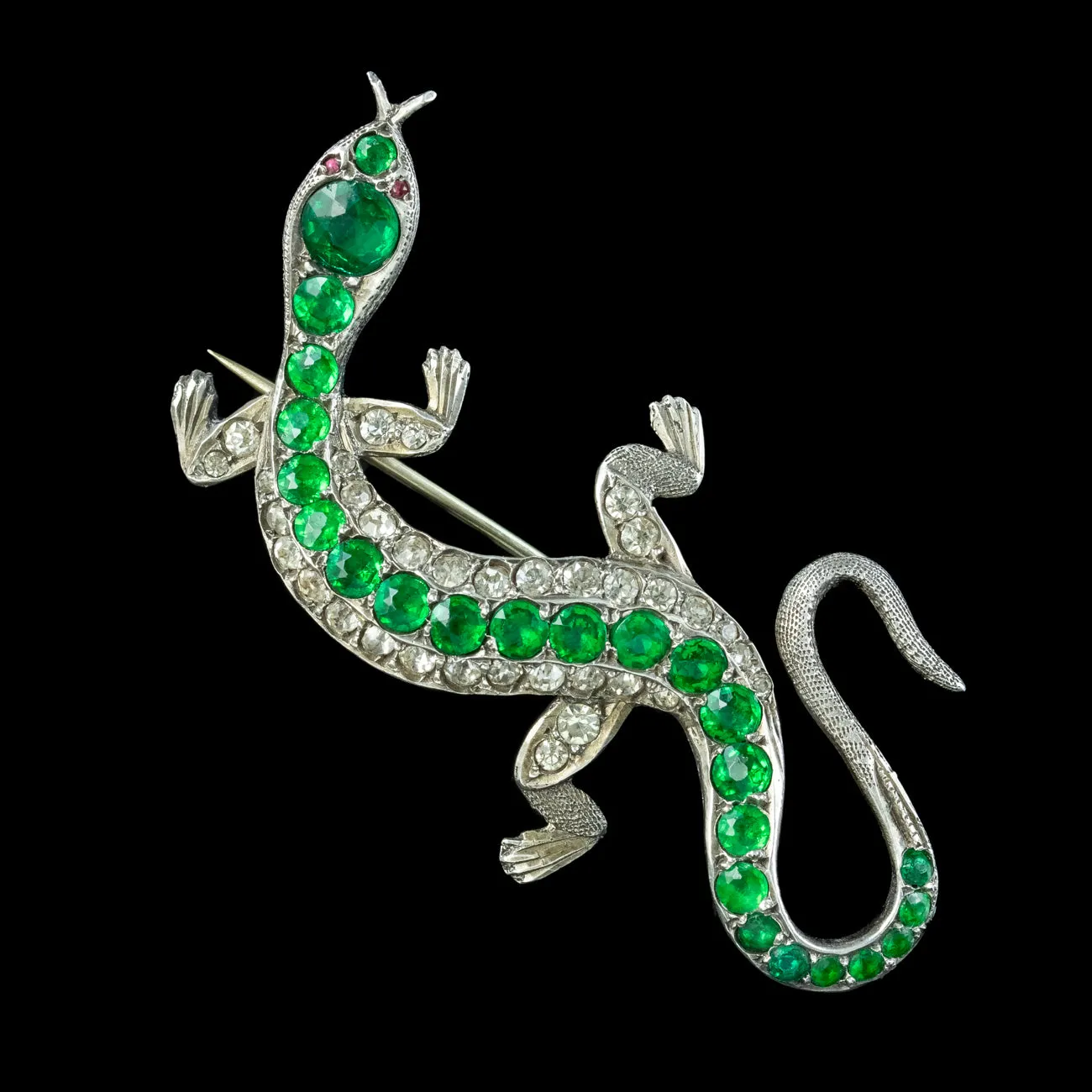 Antique Victorian Paste Lizard Brooch Silver