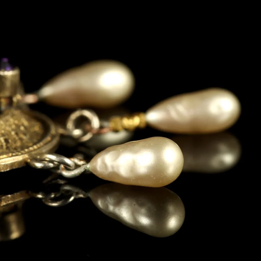 Antique Victorian Paste Stone Blister Pearl Gold Necklace Circa 1900