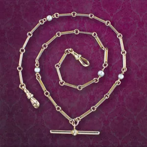 Antique Victorian Pearl Albert Chain 15ct Gold