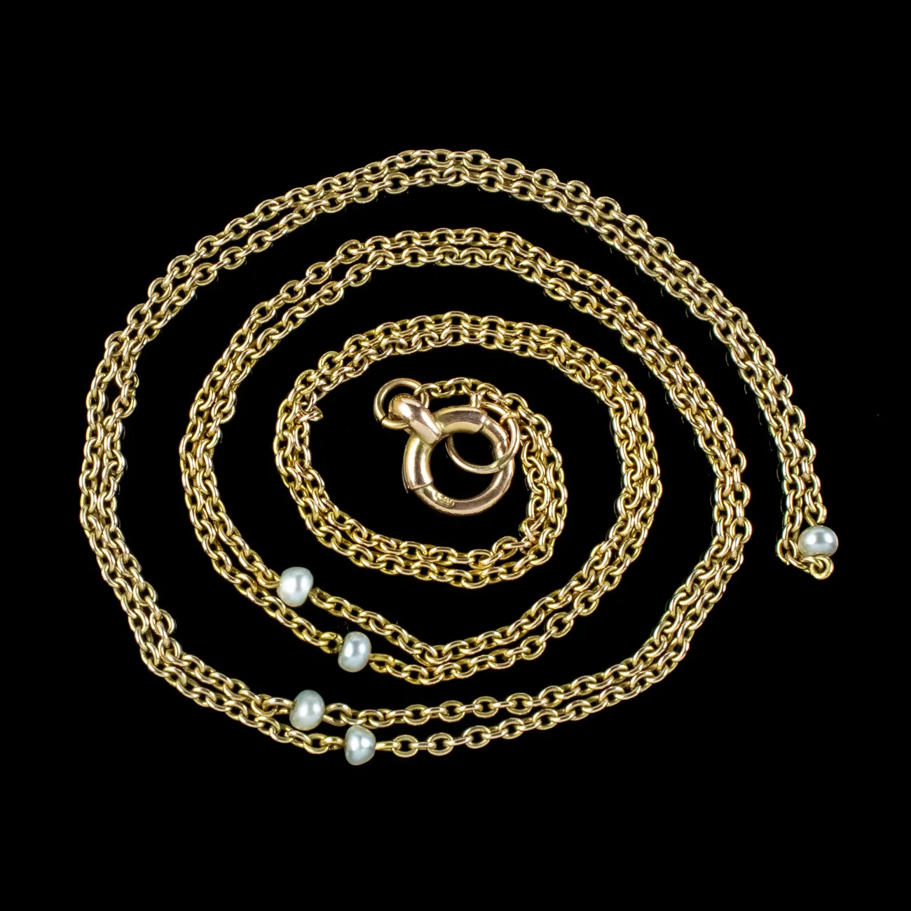 Antique Victorian Pearl Chain Necklace 15ct Gold