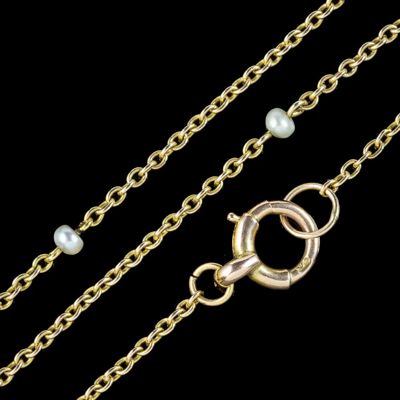 Antique Victorian Pearl Chain Necklace 15ct Gold