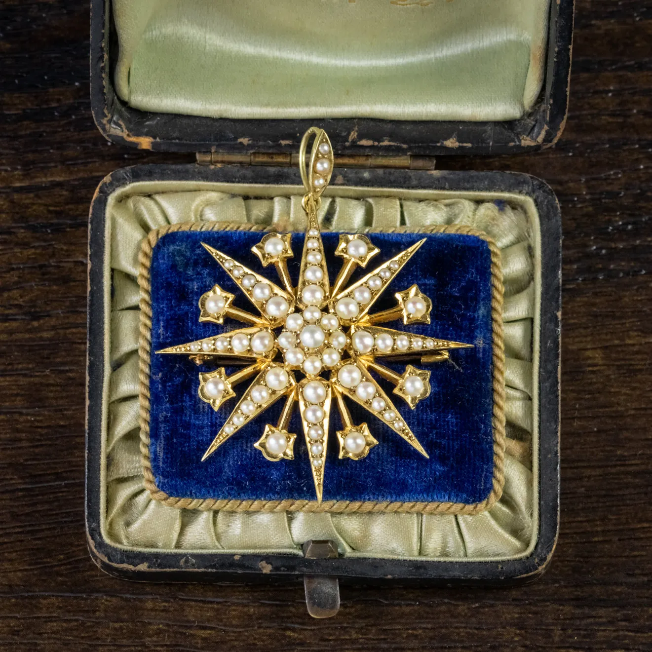 Antique Victorian Pearl Star Pendant Brooch 15Ct Gold Circa 1900