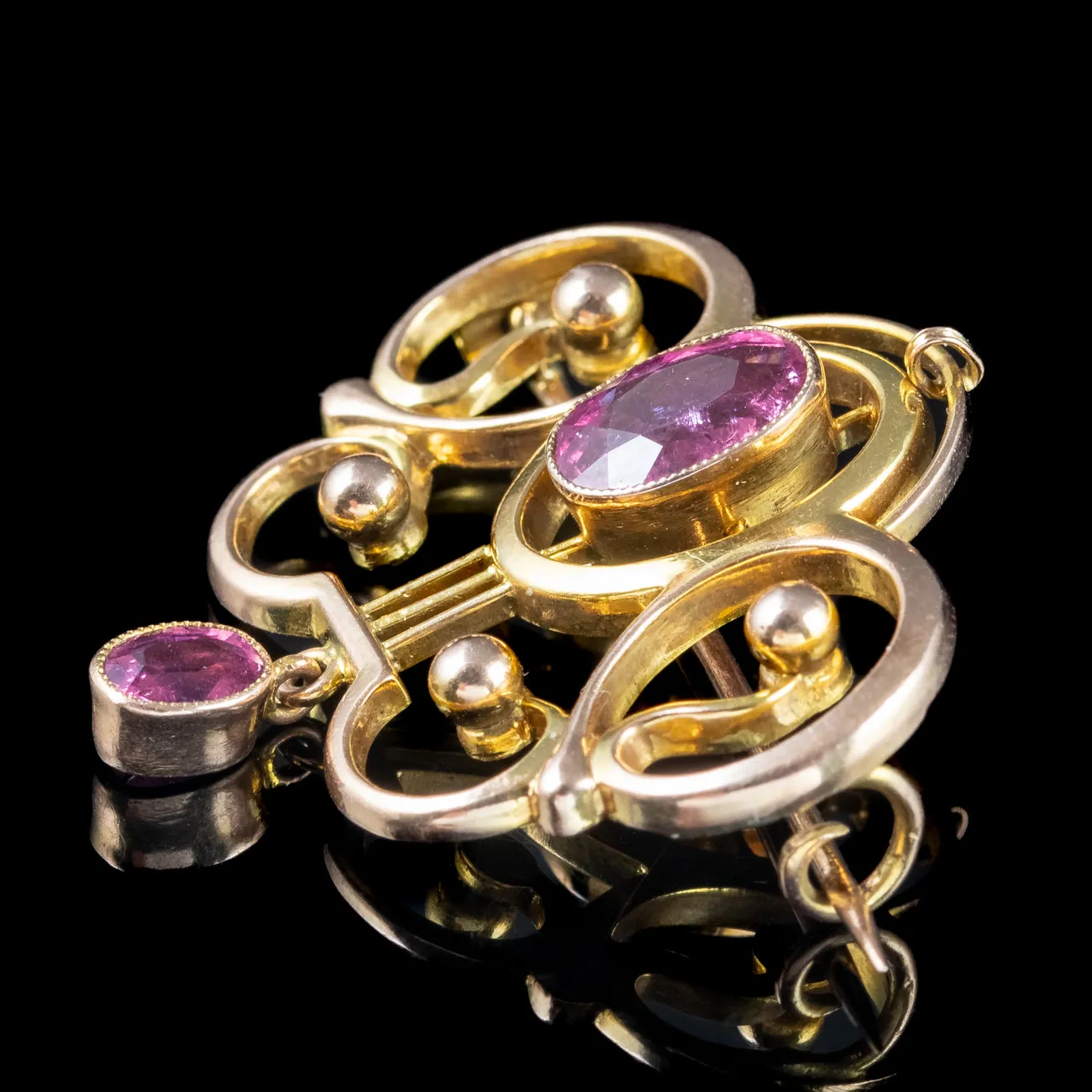 Antique Victorian Pink Tourmaline Brooch 9ct Gold Liberty And Co