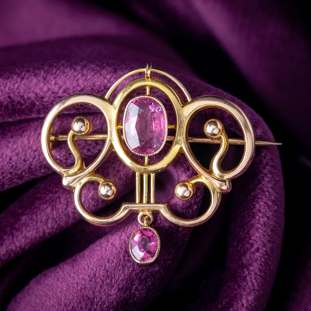 Antique Victorian Pink Tourmaline Brooch 9ct Gold Liberty And Co