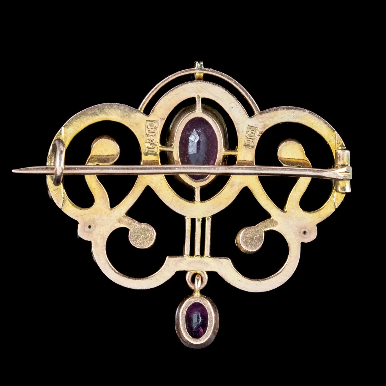 Antique Victorian Pink Tourmaline Brooch 9ct Gold Liberty And Co