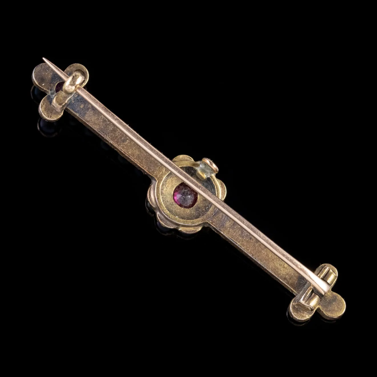 Antique Victorian Ruby Pearl Brooch 9Ct Gold Circa 1900 Boxed