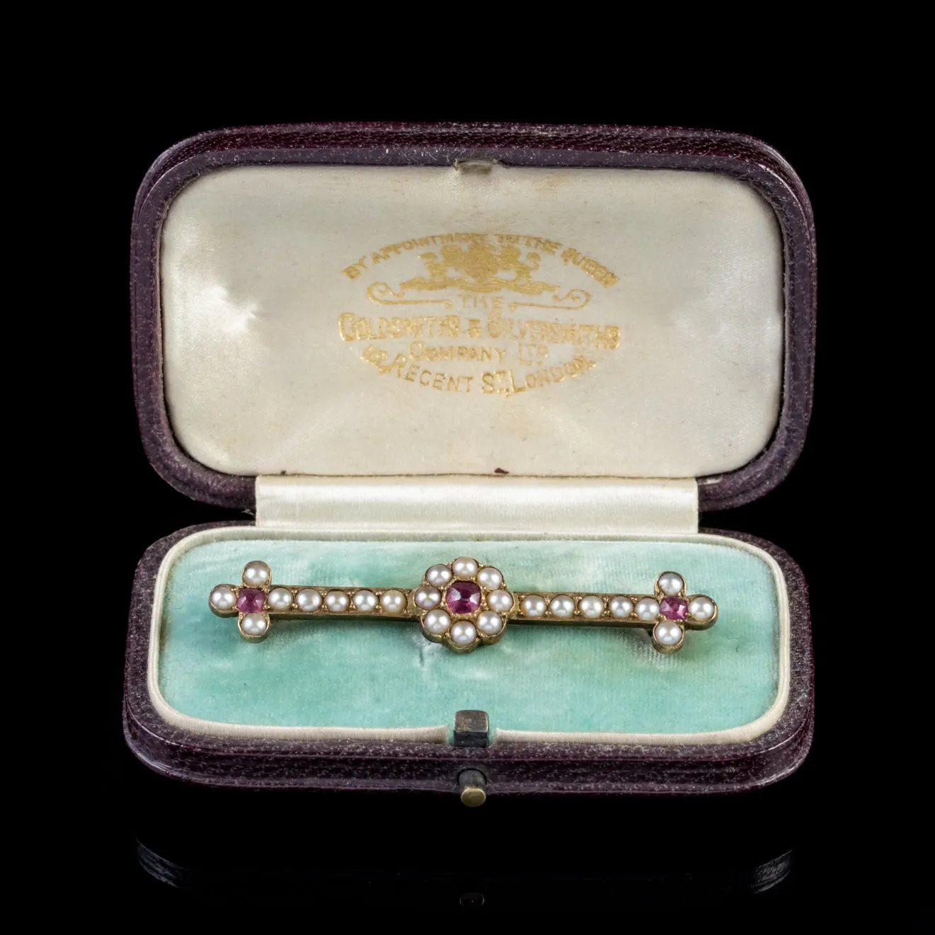 Antique Victorian Ruby Pearl Brooch 9Ct Gold Circa 1900 Boxed