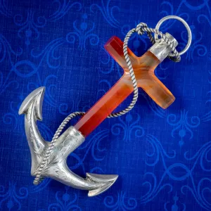 Antique Victorian Scottish Agate Anchor Brooch Silver Circa 1860