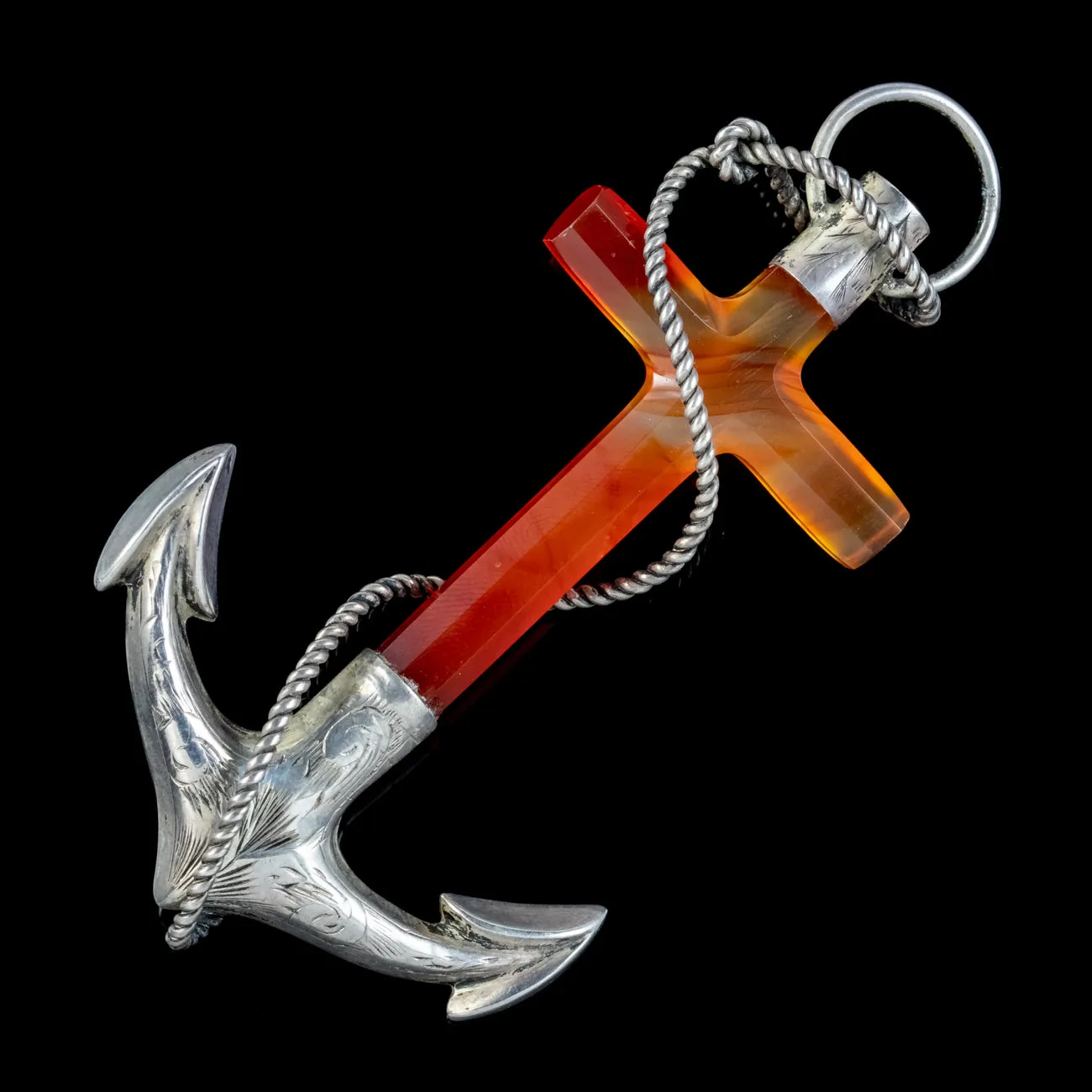 Antique Victorian Scottish Agate Anchor Brooch Silver Circa 1860
