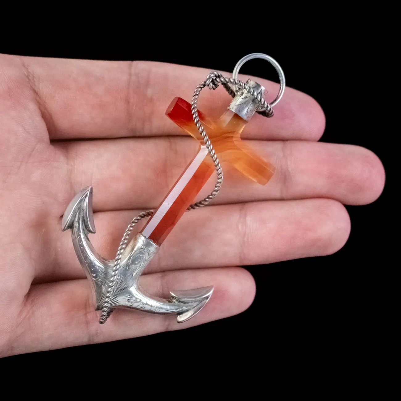 Antique Victorian Scottish Agate Anchor Brooch Silver Circa 1860