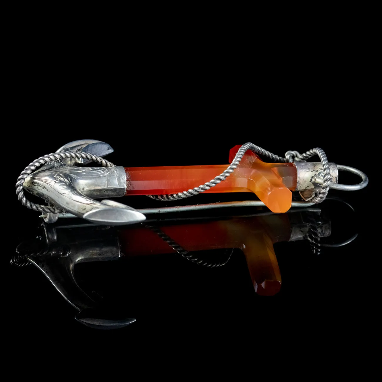 Antique Victorian Scottish Agate Anchor Brooch Silver Circa 1860