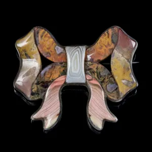 Antique Victorian Scottish Agate Bow Brooch Circa 1880