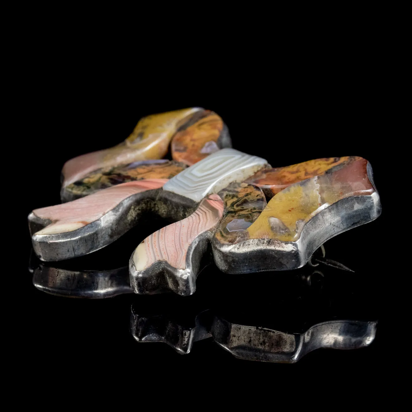 Antique Victorian Scottish Agate Bow Brooch Circa 1880