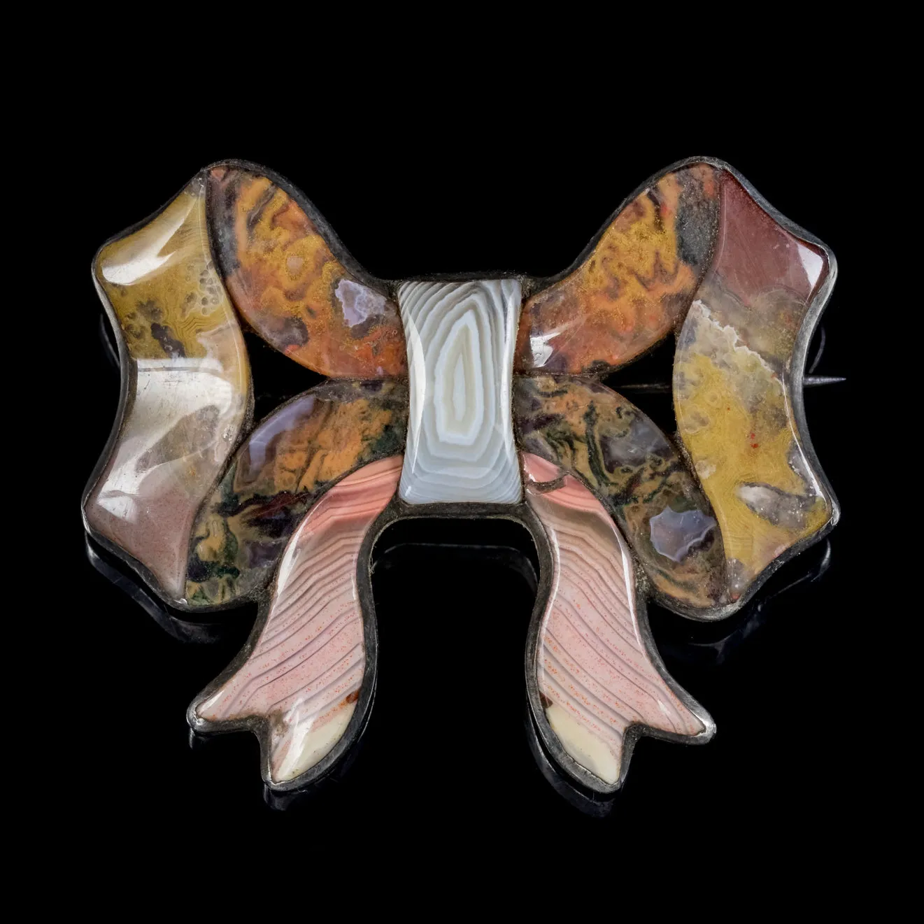 Antique Victorian Scottish Agate Bow Brooch Circa 1880