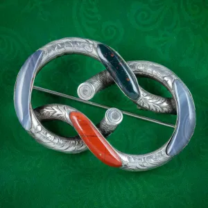 Antique Victorian Scottish Silver Agate Knot Brooch Circa 1860
