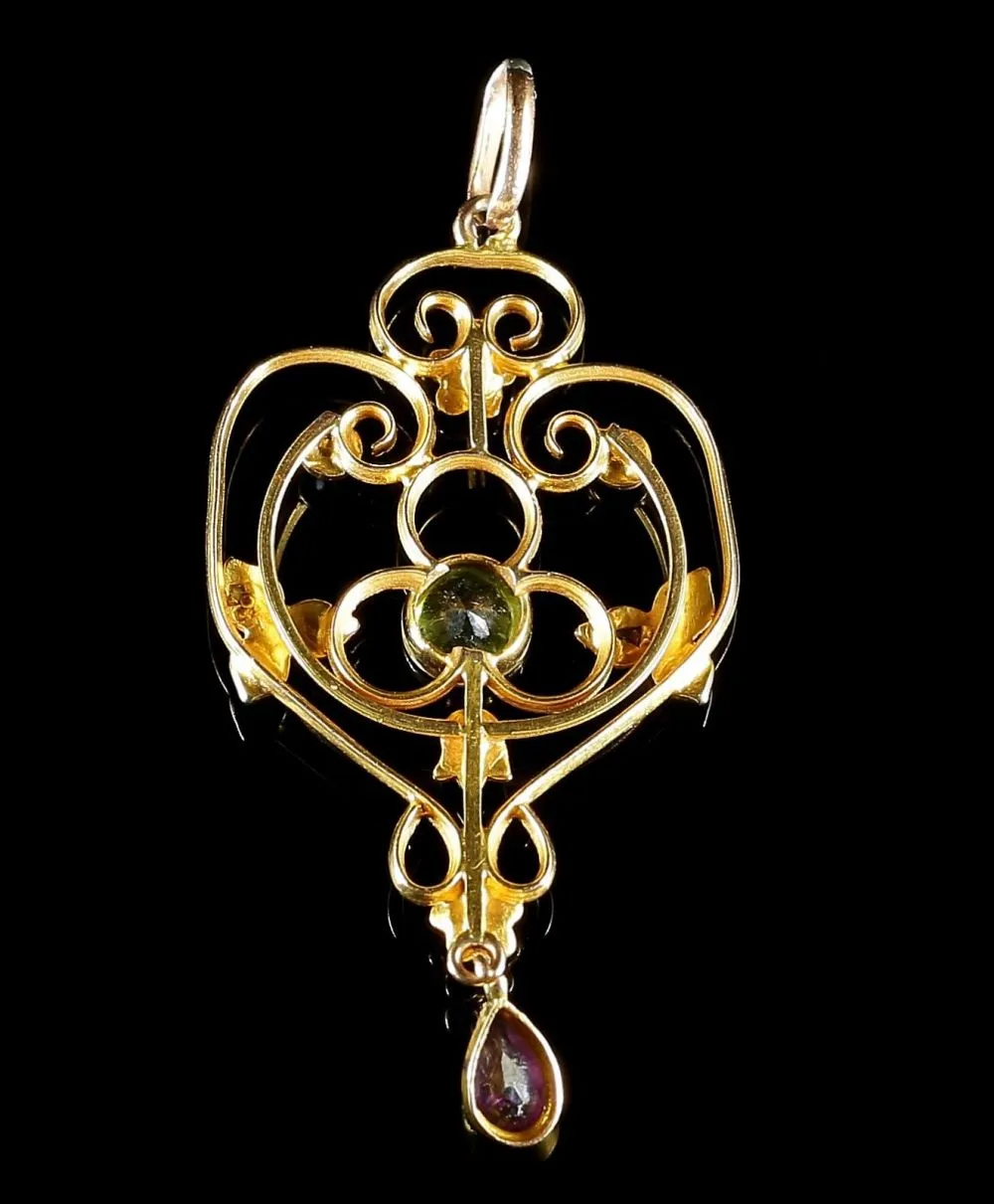 Antique Victorian Suffragette Gold  Pendant Peridot Amethyst Pearls Circa 1900