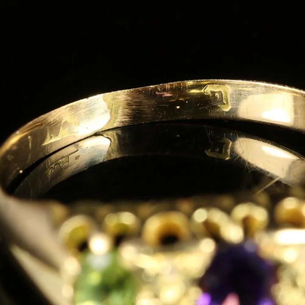 Antique Victorian Suffragette Ring Amethyst Peridot Diamond 18Ct Gold