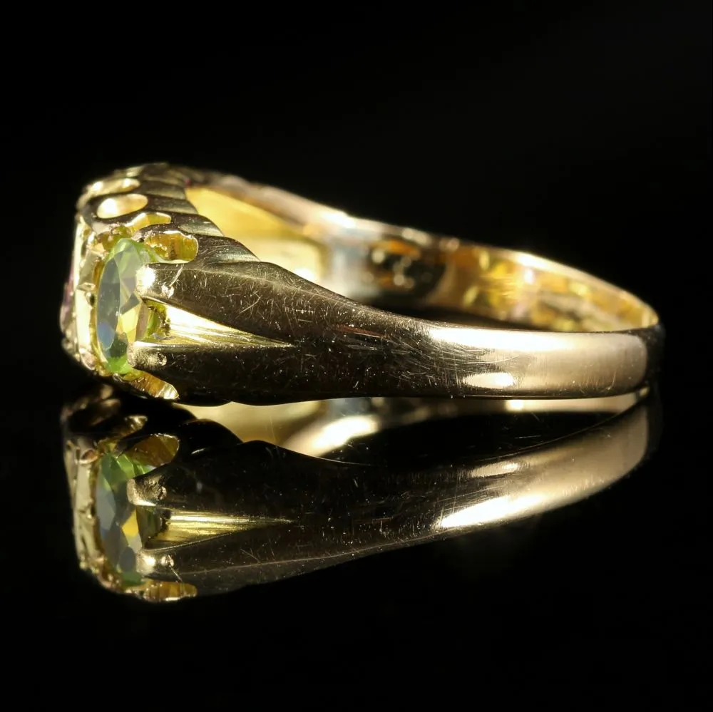 Antique Victorian Suffragette Ring Amethyst Peridot Diamond 18Ct Gold
