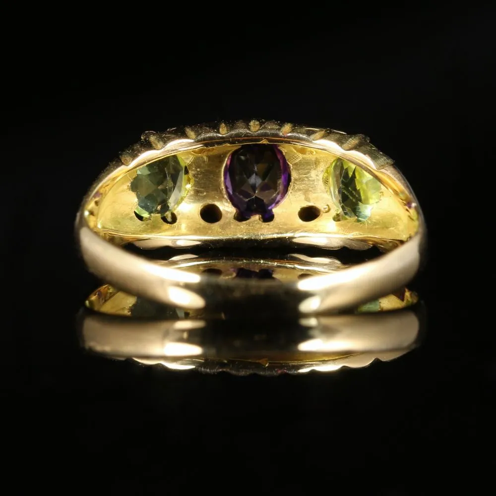 Antique Victorian Suffragette Ring Amethyst Peridot Diamond 18Ct Gold