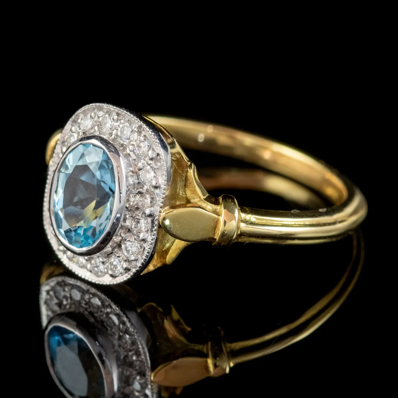 Aquamarine Diamond Cluster Ring 18ct Gold Dated 1998
