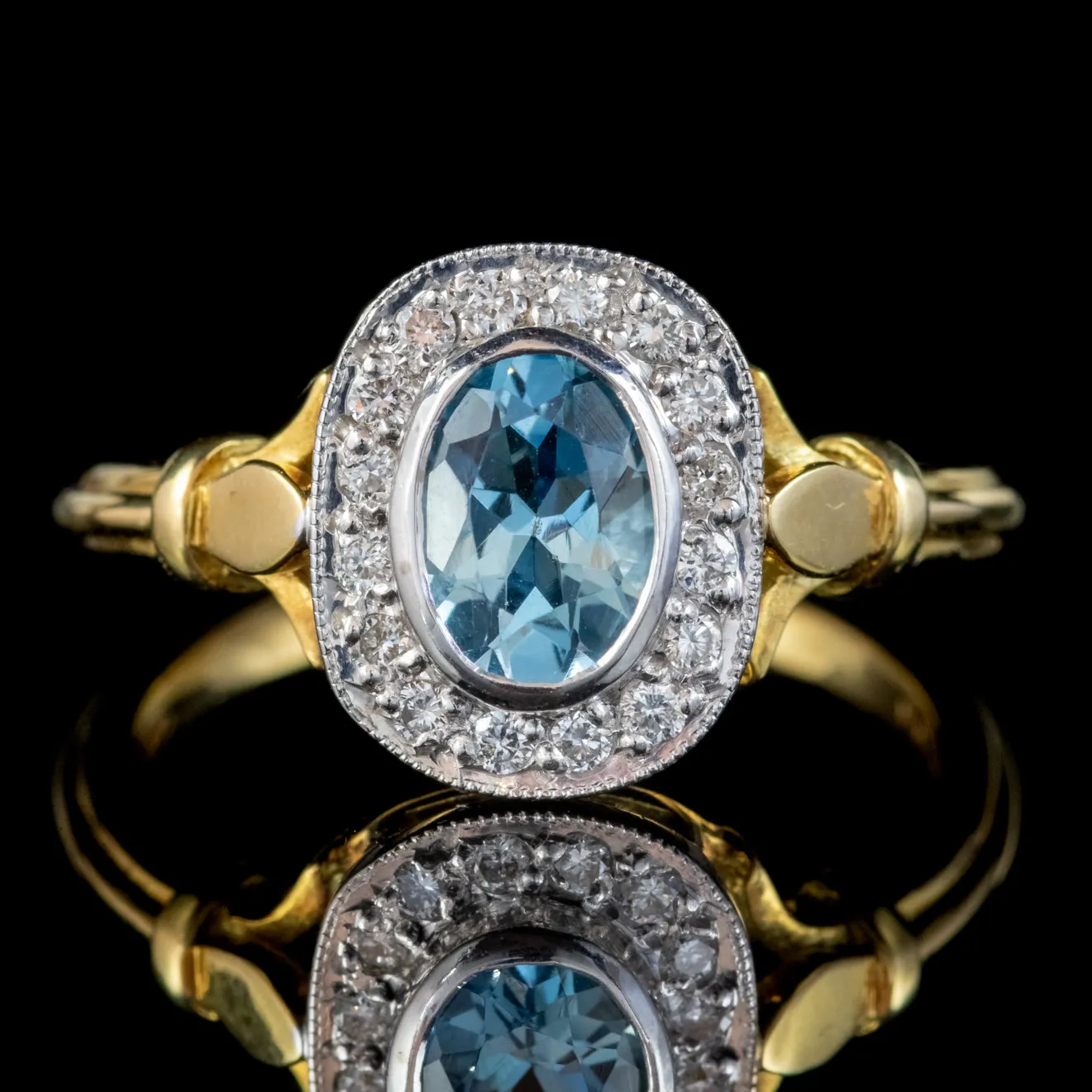 Aquamarine Diamond Cluster Ring 18ct Gold Dated 1998