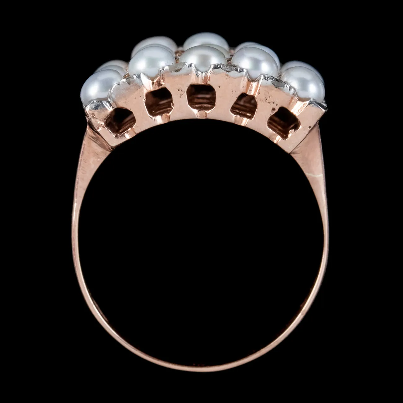 Art Deco Pearl Diamond Ring 14ct Rose Gold Circa 1920