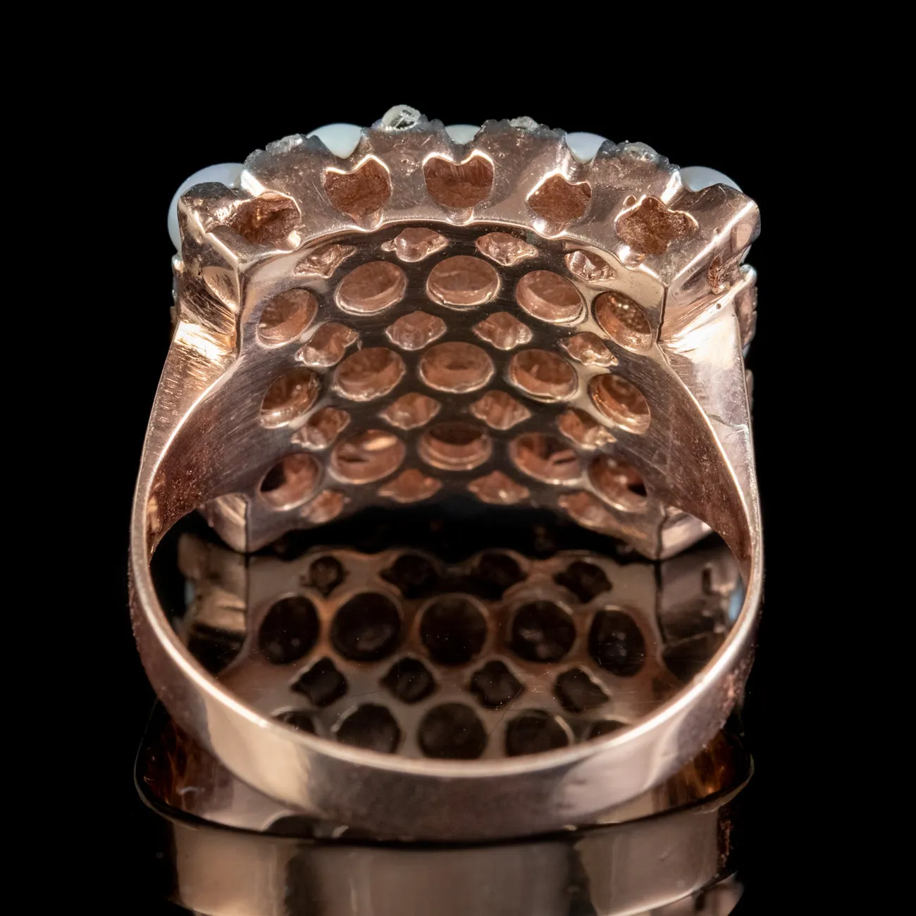 Art Deco Pearl Diamond Ring 14ct Rose Gold Circa 1920