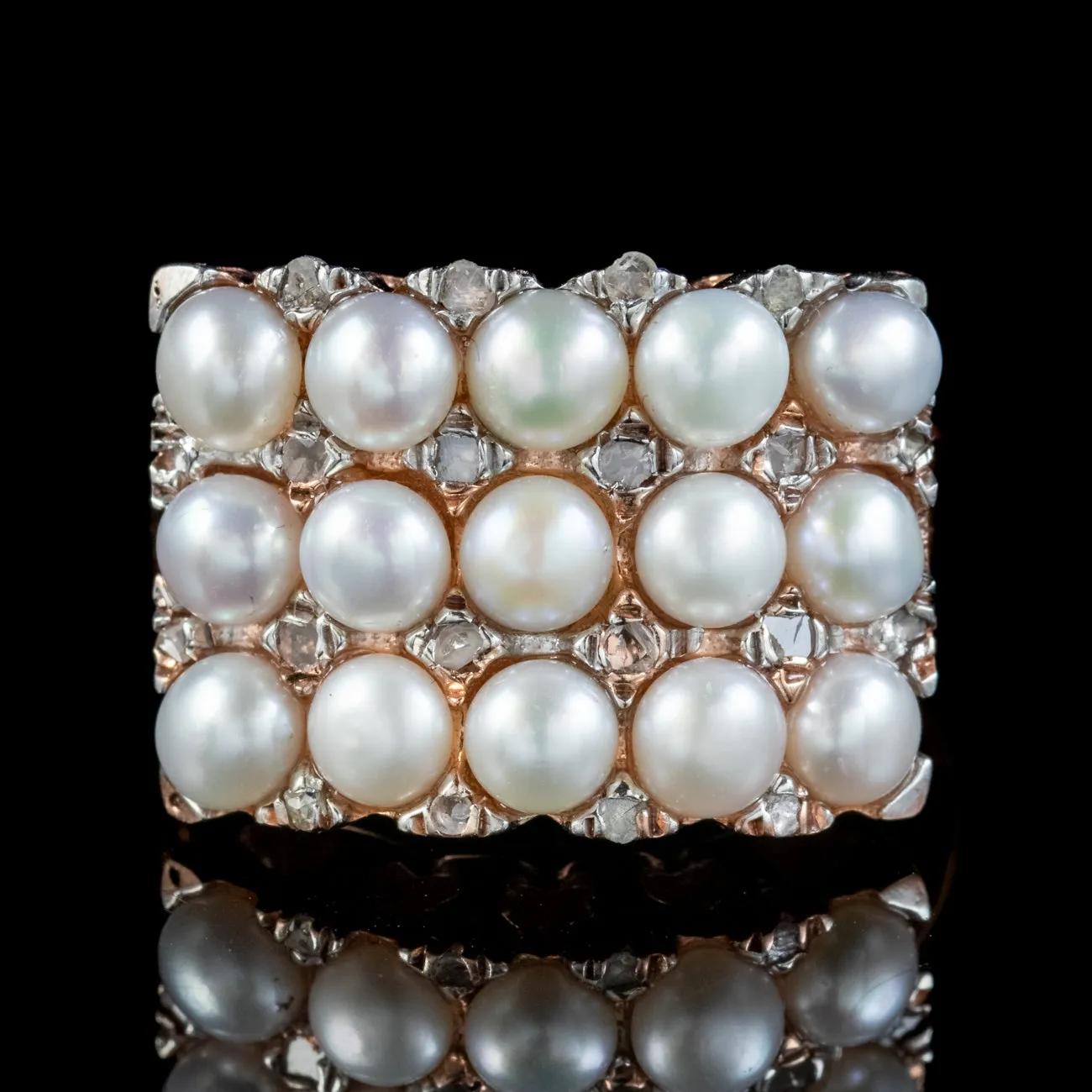 Art Deco Pearl Diamond Ring 14ct Rose Gold Circa 1920