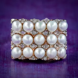 Art Deco Pearl Diamond Ring 14ct Rose Gold Circa 1920