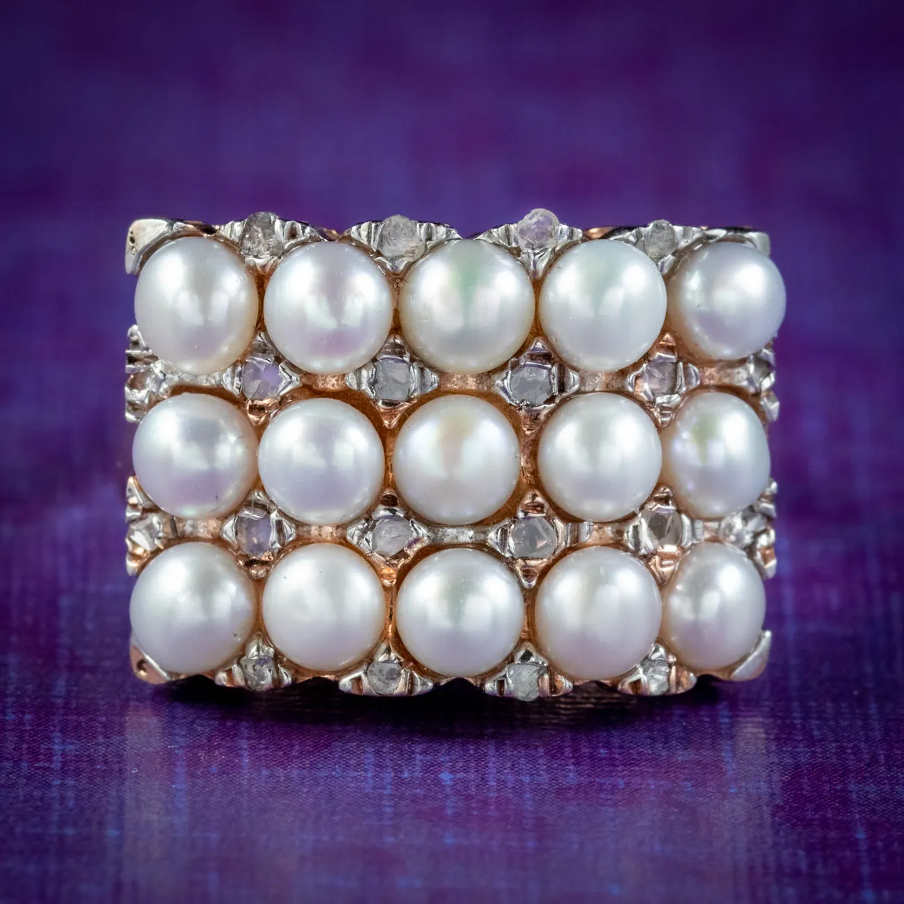 Art Deco Pearl Diamond Ring 14ct Rose Gold Circa 1920