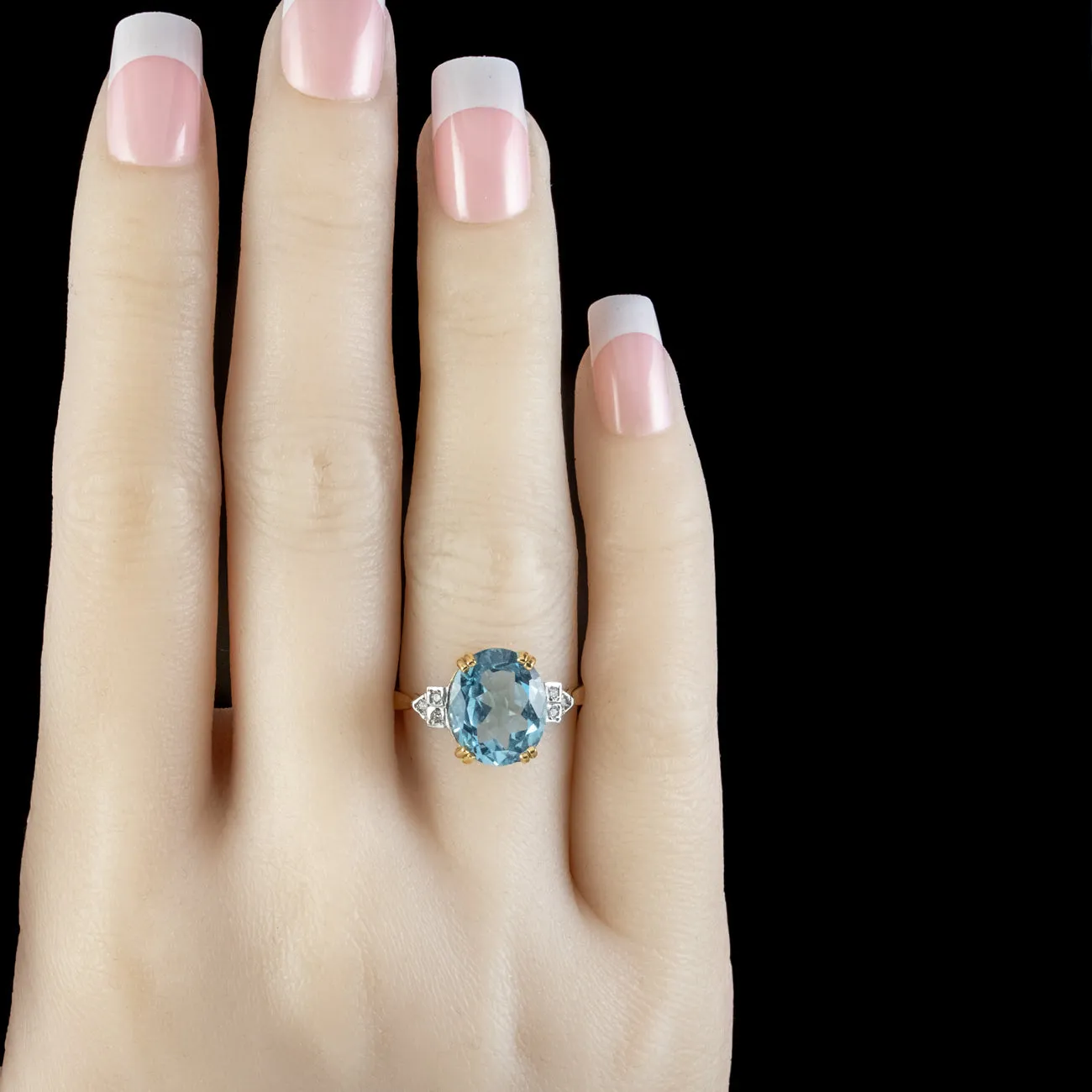 Art Deco Style Blue Topaz Cz Cocktail Ring 5.2ct Topaz