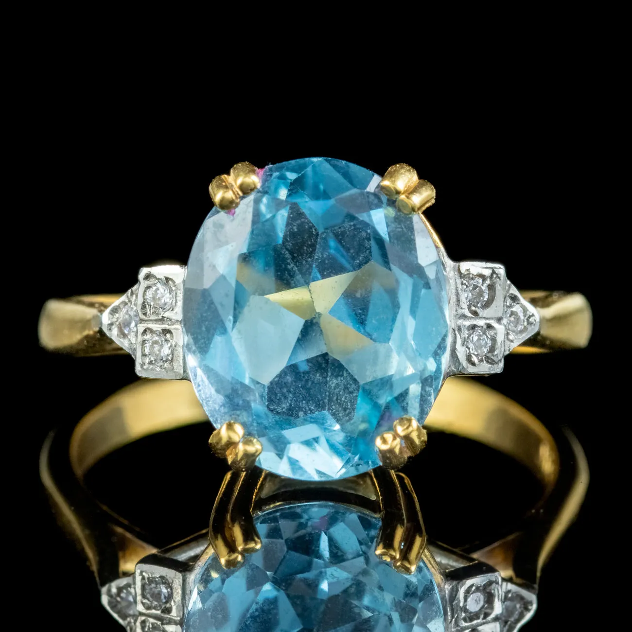 Art Deco Style Blue Topaz Cz Cocktail Ring 5.2ct Topaz