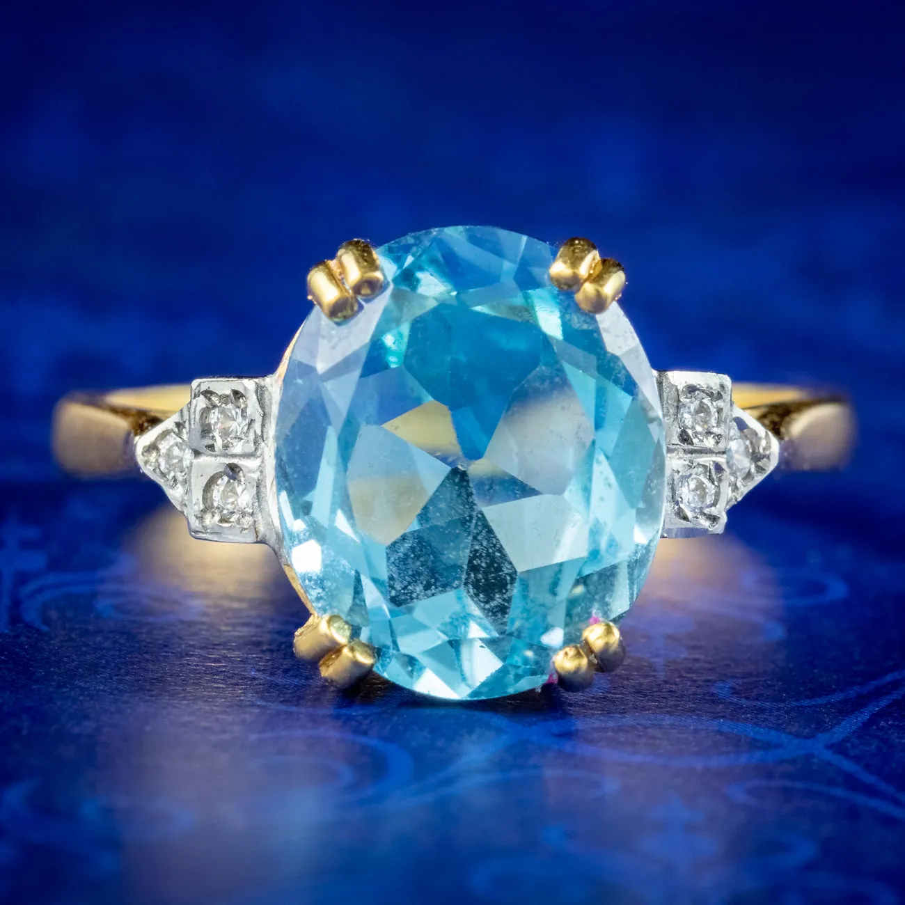 Art Deco Style Blue Topaz Cz Cocktail Ring 5.2ct Topaz