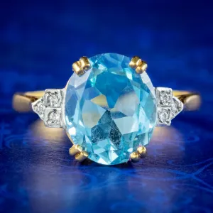 Art Deco Style Blue Topaz Cz Cocktail Ring 5.2ct Topaz
