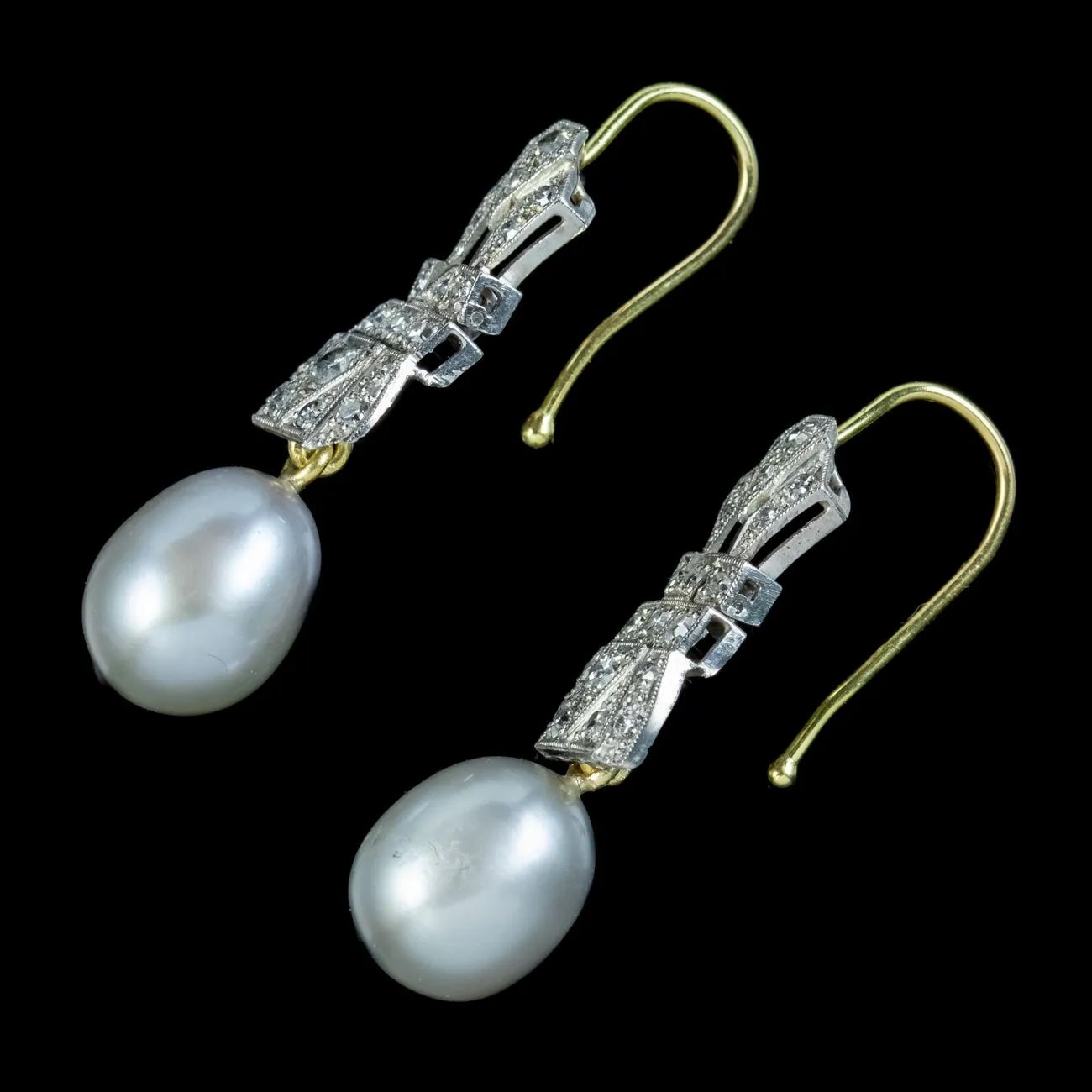 Art Deco Style Diamond Pearl Drop Earrings Platinum