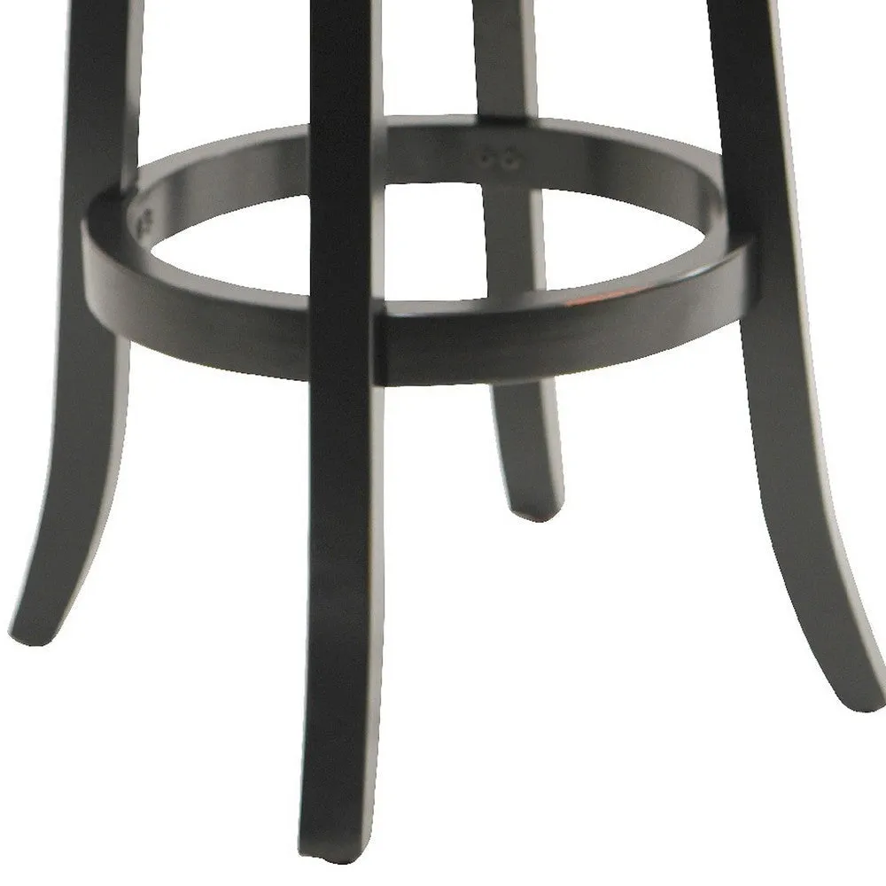 Ava 29 Inch Swivel Bar Stool, Solid Wood, Rich Faux Leather, Midnight Black By Casagear Home