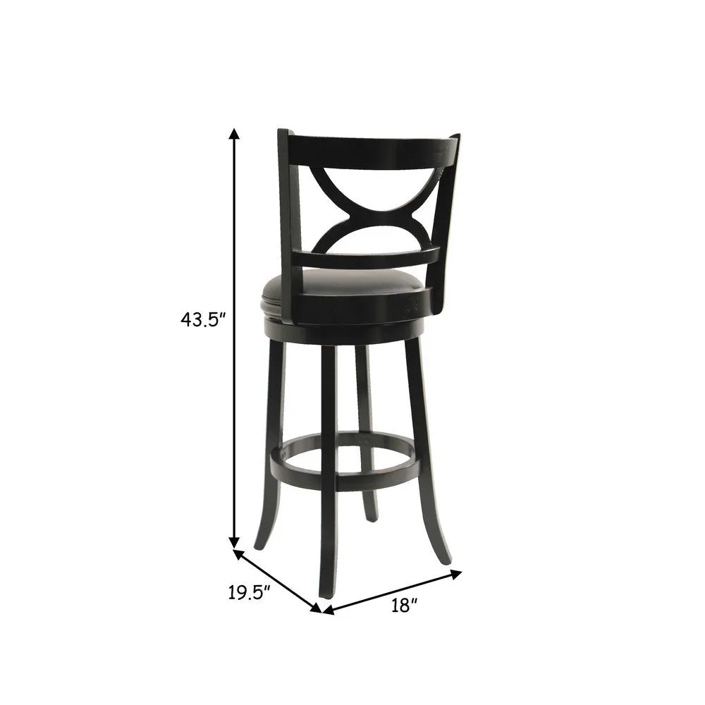 Ava 29 Inch Swivel Bar Stool, Solid Wood, Rich Faux Leather, Midnight Black By Casagear Home