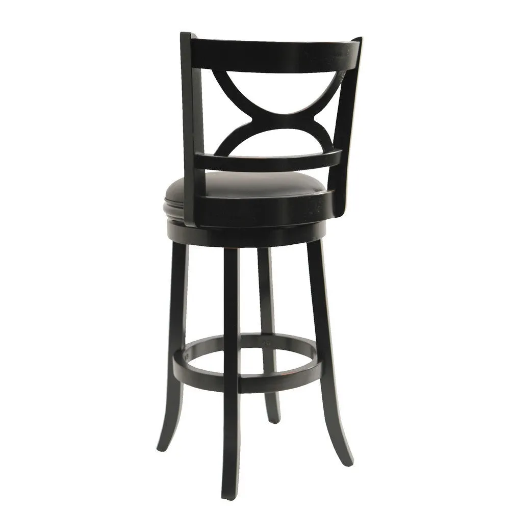 Ava 29 Inch Swivel Bar Stool, Solid Wood, Rich Faux Leather, Midnight Black By Casagear Home