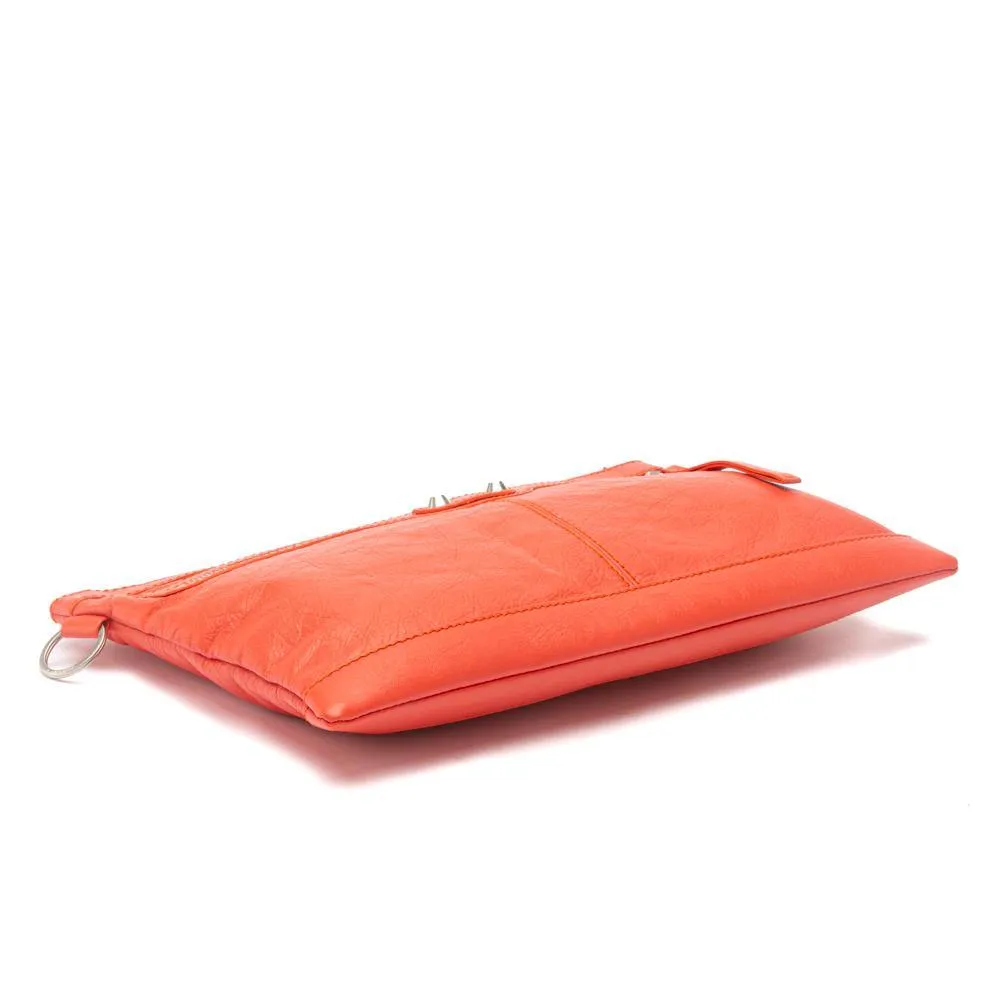 Balenciaga Orange Lambskin Leather Classic City Clip Pouch Clutch Bag