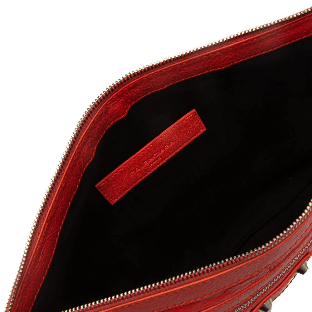 Balenciaga Orange Lambskin Leather Classic City Clip Pouch Clutch Bag