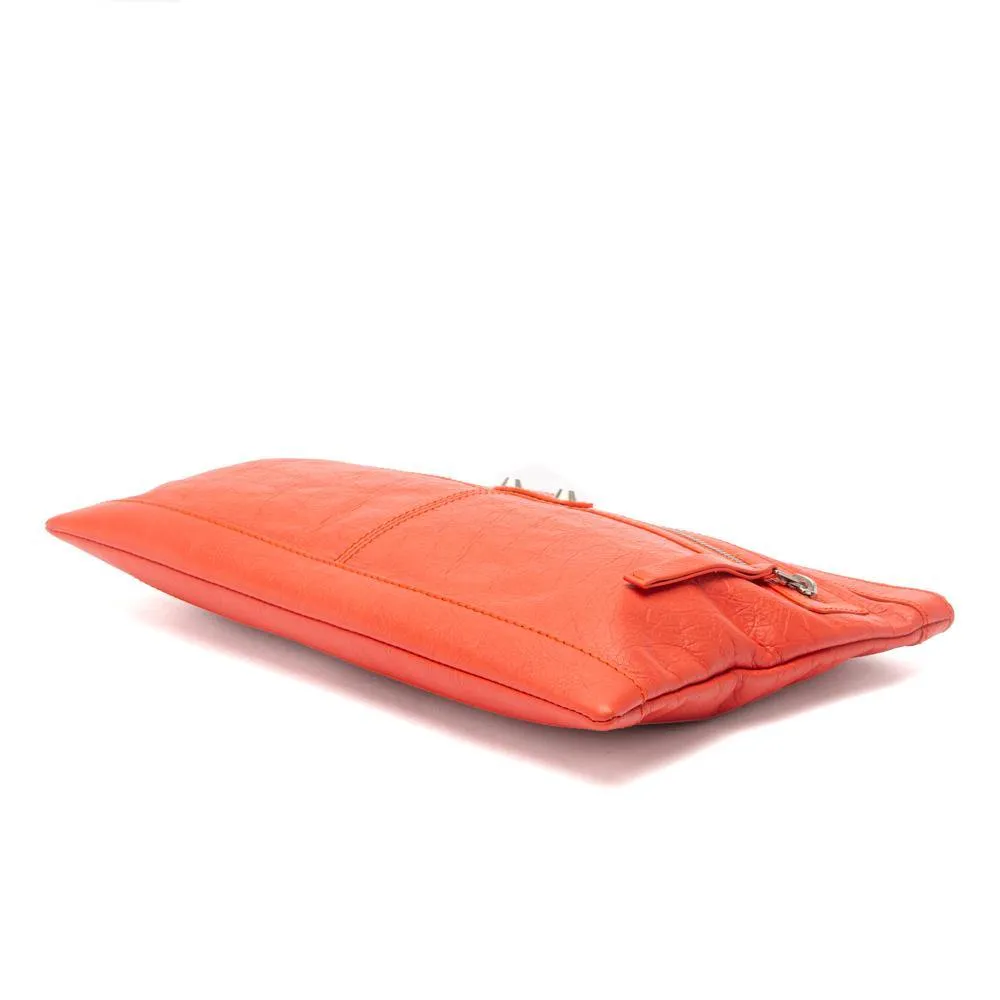 Balenciaga Orange Lambskin Leather Classic City Clip Pouch Clutch Bag