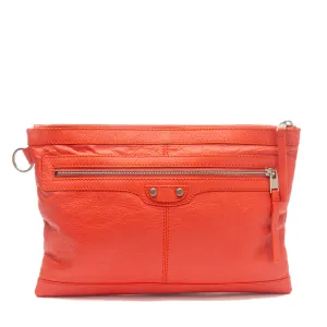 Balenciaga Orange Lambskin Leather Classic City Clip Pouch Clutch Bag