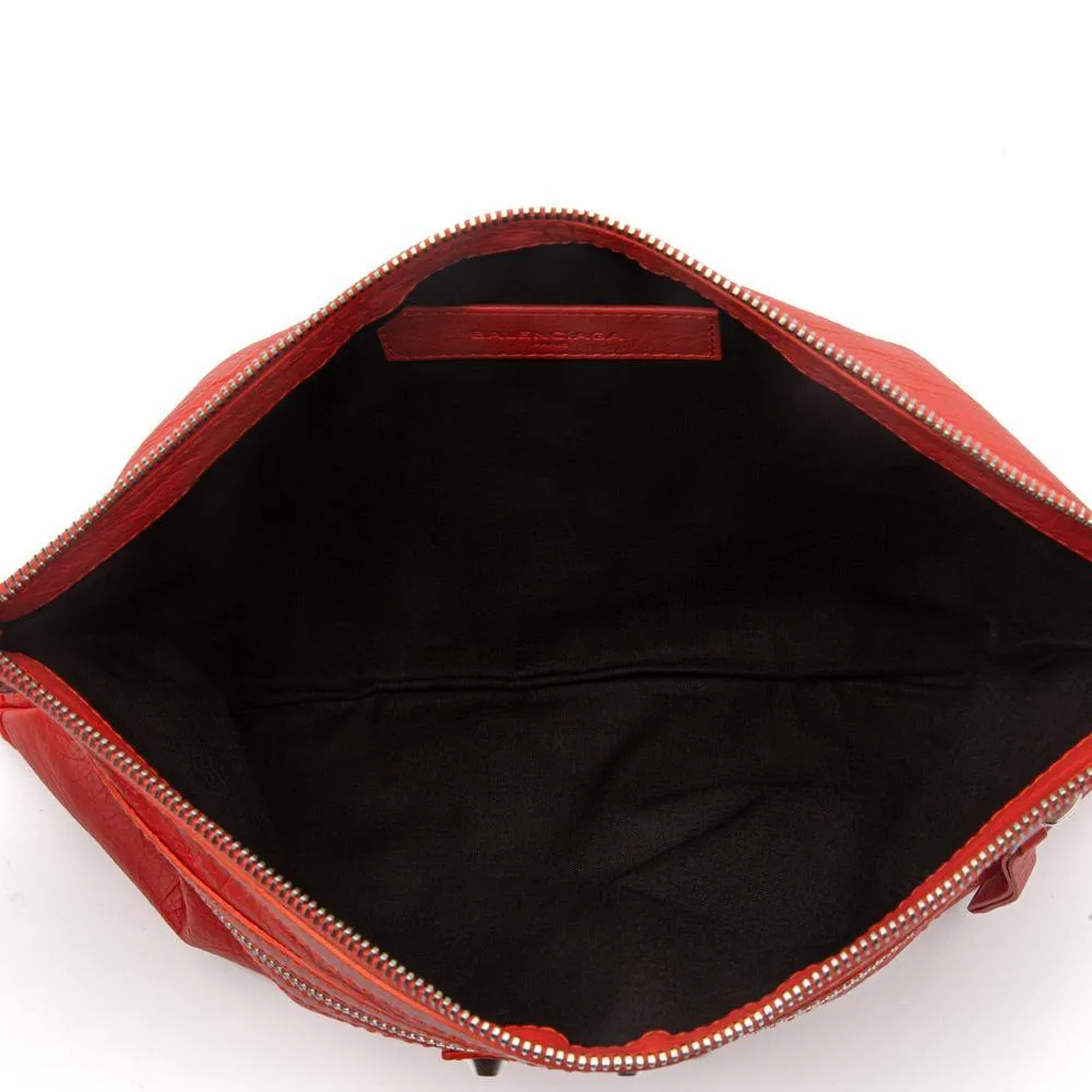 Balenciaga Orange Lambskin Leather Classic City Clip Pouch Clutch Bag
