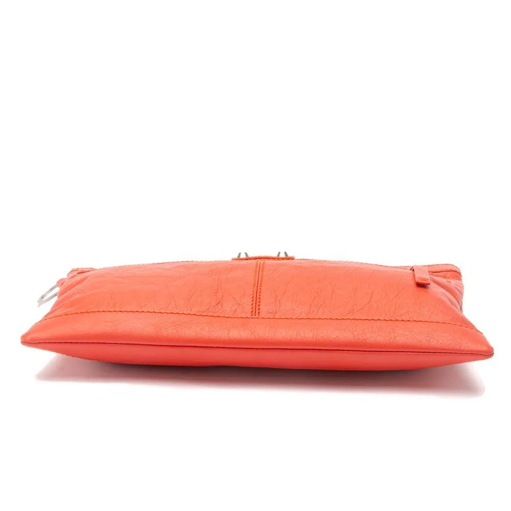 Balenciaga Orange Lambskin Leather Classic City Clip Pouch Clutch Bag