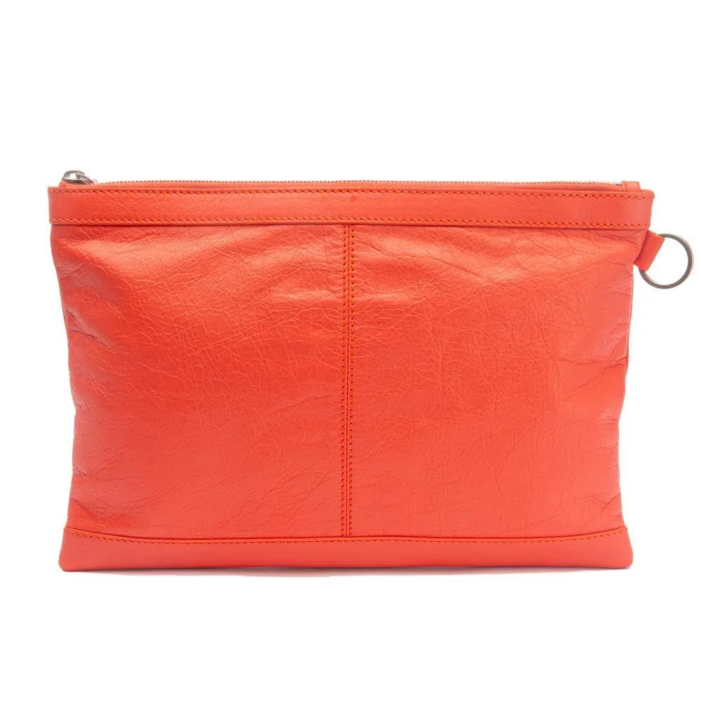 Balenciaga Orange Lambskin Leather Classic City Clip Pouch Clutch Bag