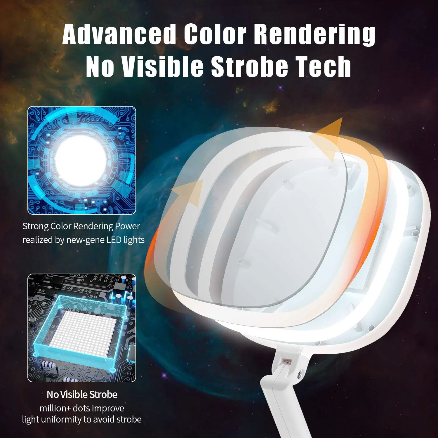 BEAUTIFIVE Illuminated Makeup Mirror With Light, LED Vanity Mirror, Double Sided Magnifying Mirror With Brightness&180°Angle&Height Adjustable Smart Design, Magnified Travel Mirror Folding White