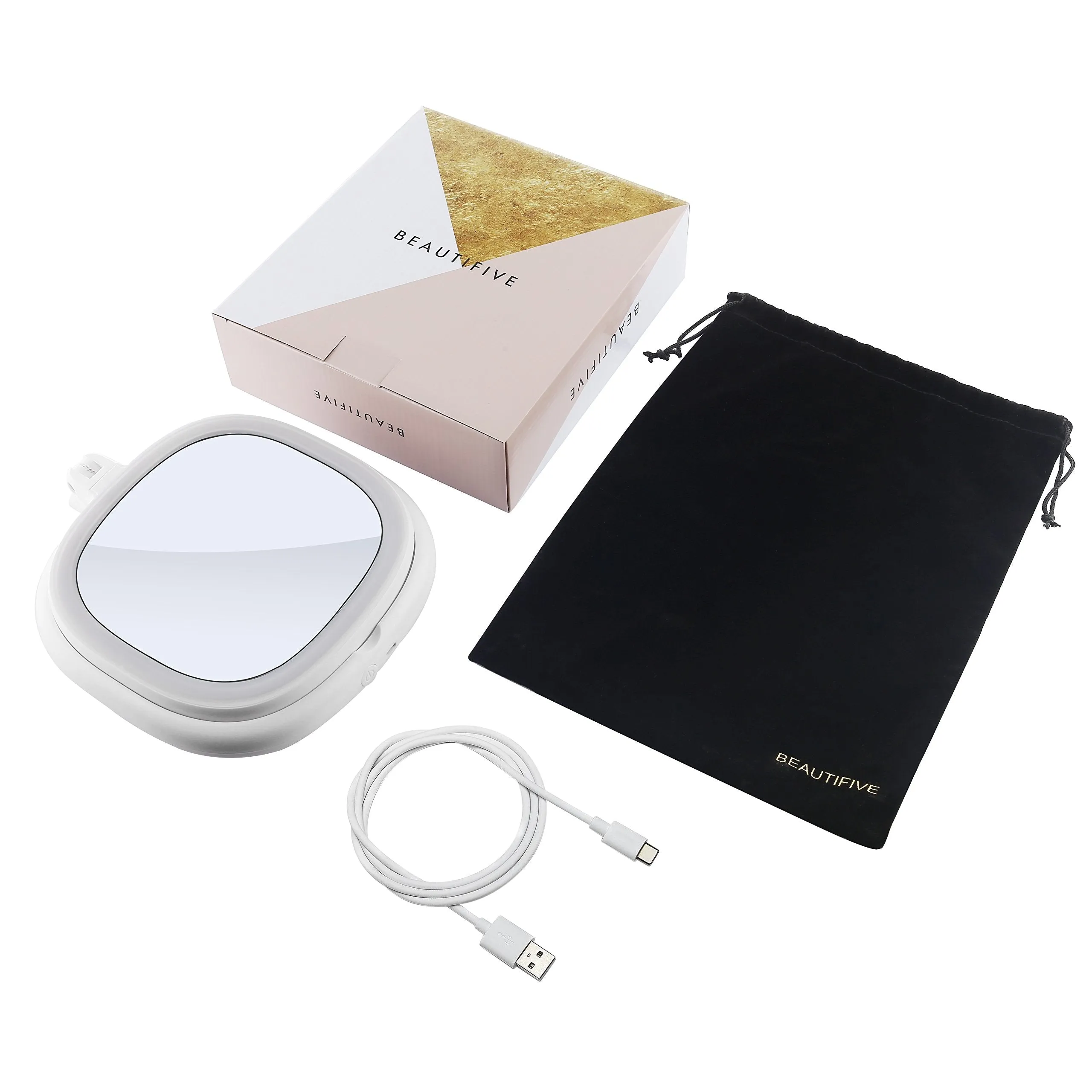BEAUTIFIVE Illuminated Makeup Mirror With Light, LED Vanity Mirror, Double Sided Magnifying Mirror With Brightness&180°Angle&Height Adjustable Smart Design, Magnified Travel Mirror Folding White