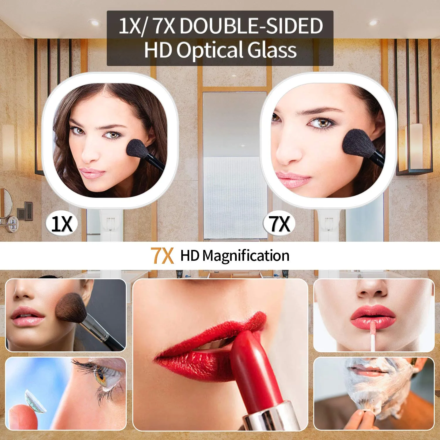 BEAUTIFIVE Illuminated Makeup Mirror With Light, LED Vanity Mirror, Double Sided Magnifying Mirror With Brightness&180°Angle&Height Adjustable Smart Design, Magnified Travel Mirror Folding White
