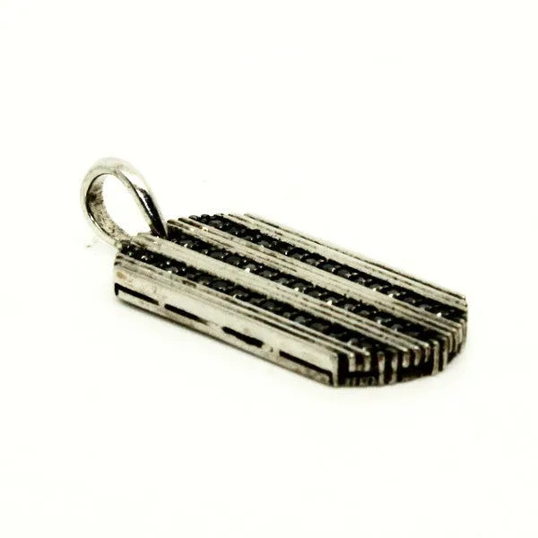 Black Diamond Dog Tag Silver Pendant