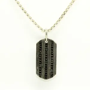 Black Diamond Dog Tag Silver Pendant